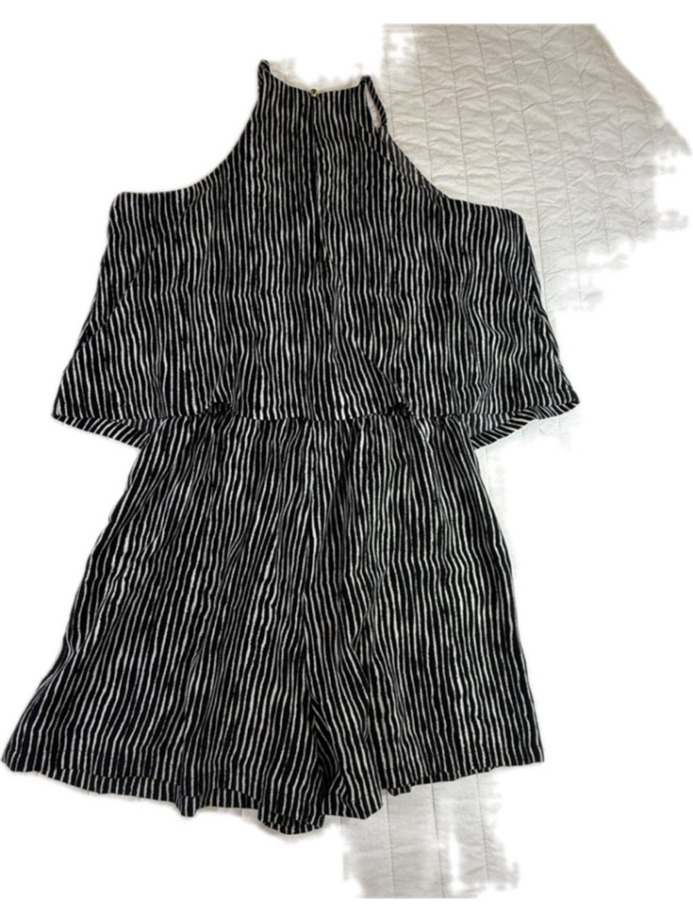 Mud Pie Black White Striped Halter Romper Small Flowy Boho Summer